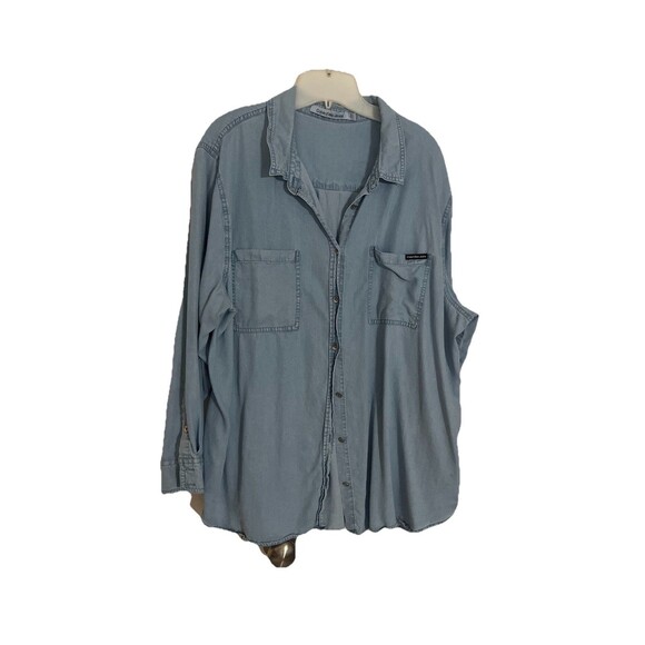 Calvin Klein Jeans Women's Blue Roll-Tab Sleeve Utility Shirt Top Plus Size 2X - Picture 4 of 8